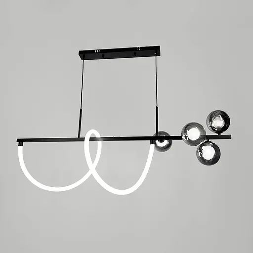 Видовжена чорна люстра з неоном і графітовими плафонами 120 см | Line F | Арт. MJ361-1200 BK - фото 4