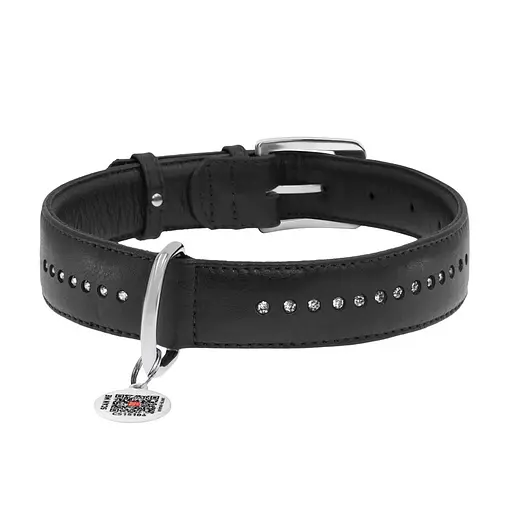 Нашийник для собак шкіряний Waudog Glamour з QR-паспортом подвійний зі стразами M Ш 20 мм Д 30-39 см чорний - фото 3