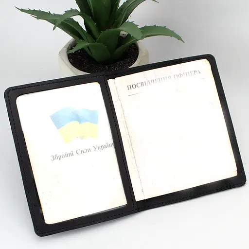 Обложка на удостоверение офицера черная кожаная - фото 2