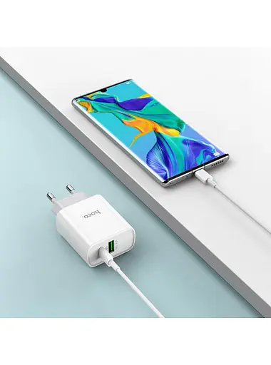 Сетевое зарядное устройство Hoco C80A PD 20W QC3.0 + USB Cable Type-C to Type-C White - фото 4