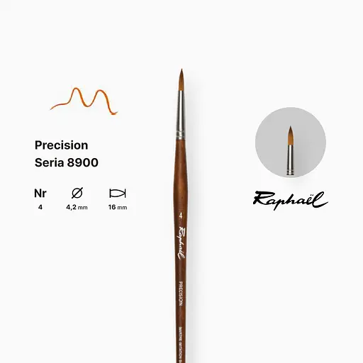 Кисть синтетика круглая Raphael Precision, №4, для акрила и масла, длинная ручка - фото 2