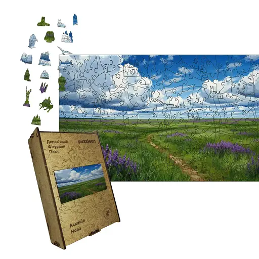 Деревянный фигурный пазл Аскания Нова, А2, Картонная коробка 300+ элементов