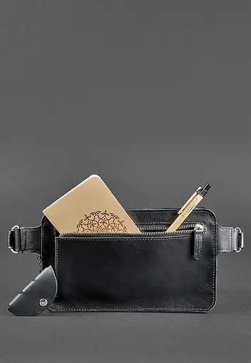 Шкіряна поясна сумка Dropbag Maxi чорна Krast - фото 6