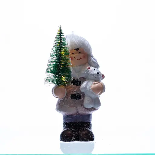 Новорічна фігурка з підсвіткою Дівчинка з ялинкою з фарфору 9×6×18 (см) новорічний декор Yiwu CR-5-4 - фото 6