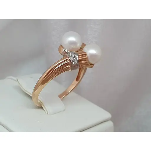 Золотое кольцо с бриллиантами и жемчугом. RP35680K 18.5 - фото 3