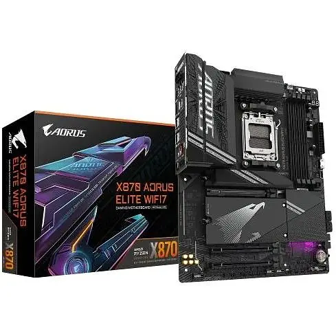 Материнська плата Gigabyte AM5 X870 Aorus Elite WIFI7, X870, 4xDDR5, Int.Video (CPU), 4xSATA3, 3xM.2, 1xPCI-E 16x 5.0, 2xPCI-E 16x, Realtek 2.5GbE, WiFi 7, Bluetooth 5.4, 8xUSB3.2/6xUSB2.0, 3xType-C, HDMI, ATX - фото 2