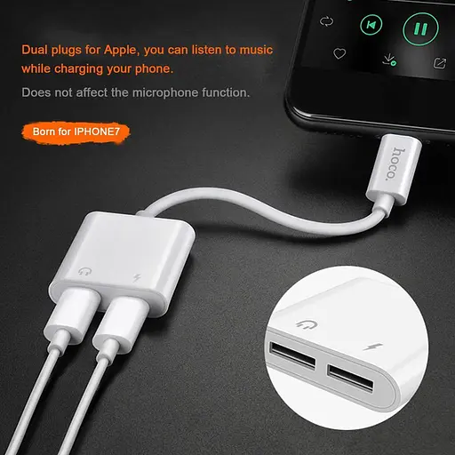 Перехідник 2 в 1 Hoco LS5 Dainty lightning аудіо та заряджання - фото 2