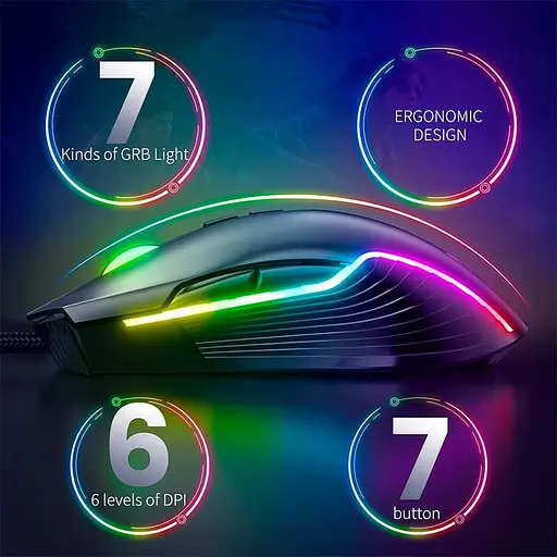 Миша Onikuma Gaming CW905 рожева дротова з підсвіткою - фото 9