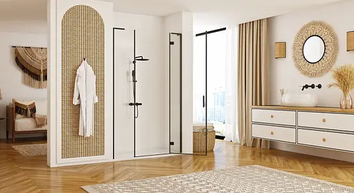 Душевые двери Rea Hugo 130 распашные black REA-K6606+REA-K6008, прозрачный, черный матовый - фото 5