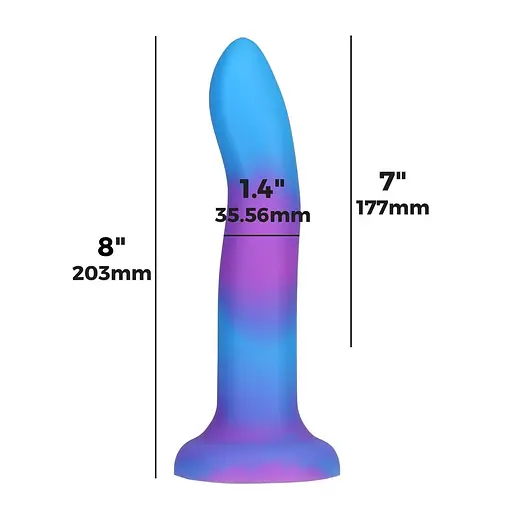 Фалоімітатор Addiction Rave 8″, що світиться в темряві, Glow in the Dark Dildo Blue Purple, 20,3 см - фото 4
