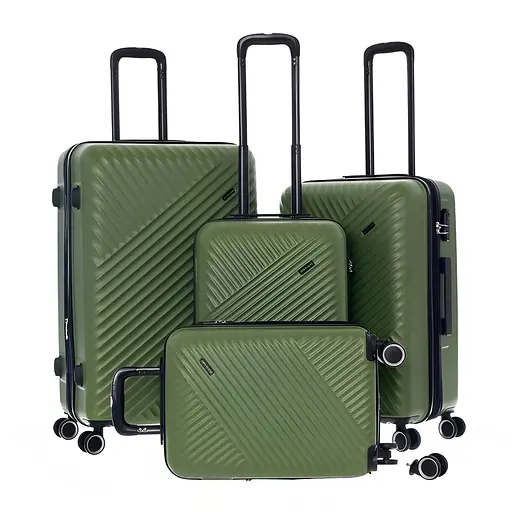Набор чемоданов 4в1 пластик с кодовым замком и телескопической ручкой хаки (635)