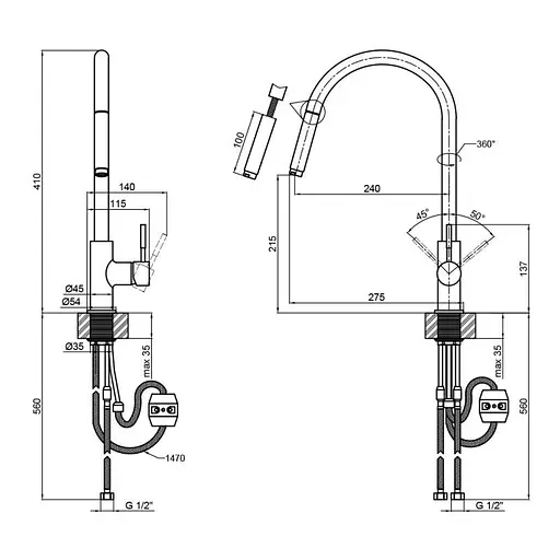Змішувач для кухні з висувним виливом Lidz (NKS) 12 32 015FL-8 Никель - фото 2