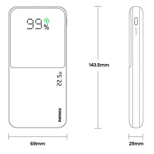 Павербанк Remax RPP-623 / 20000 мАг / до 22,5 Вт / USB-C+USB-A / PD+QC / Чорний - фото 8