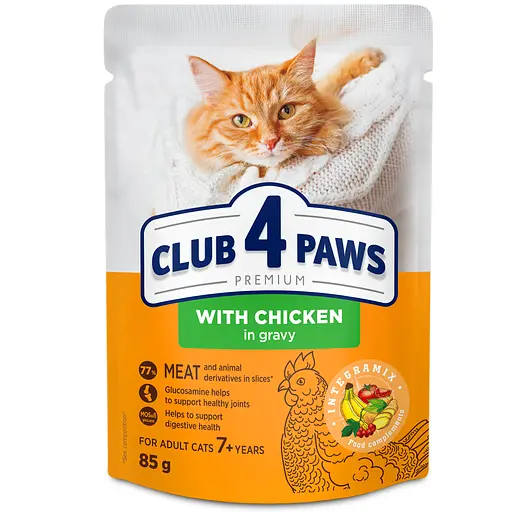 Влажный корм для пожилых кошек Club 4 Paws Premium с курицей в соусе 85 г
