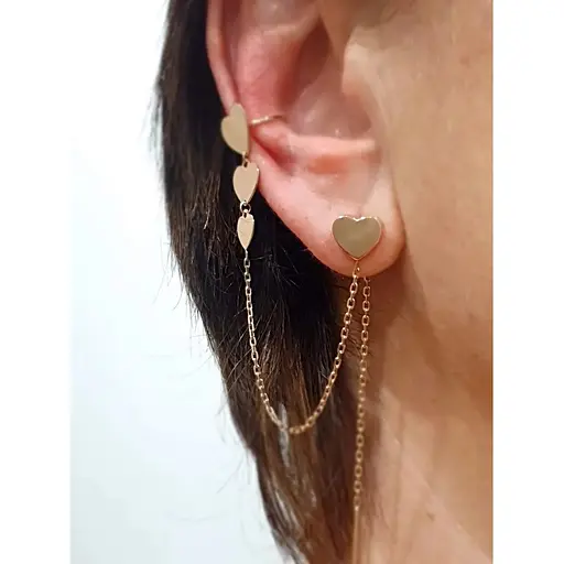 Золотая моносерьга-протяжка Favoritum Сердечко с каффой на хеликс. 210047 - фото 3