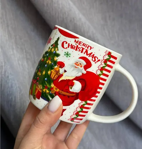 Набор чашек новогодних Tanto керамика в подарочной упаковке 350 мл Белая с красным 2 шт - фото 3