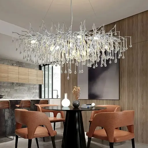 Люстра срібна видовжена із кришталевими крапельками 100х50 см | Line F | Арт. 705L-1000 CH+CL - фото 2