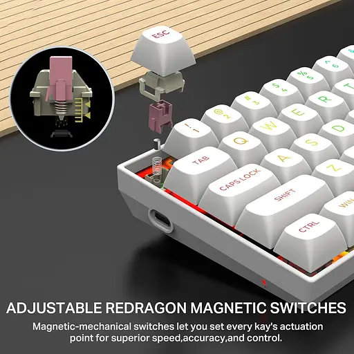 Игровая магнитная клавиатура E-Yooso HZ-68 / Pink Magnetic Switch / RGB / 8К / Hall Switch / White - фото 4