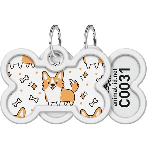 Адресник для собак и кошек Waudog Smart ID металлический с QR паспортом, рисунок "Корги"