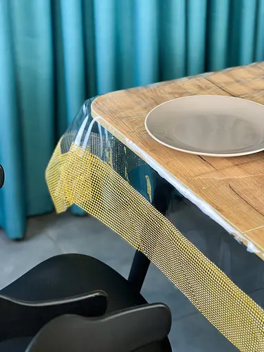 Скатерть силиконовая с золотой жемчужной лентой 270х130 см - фото 5