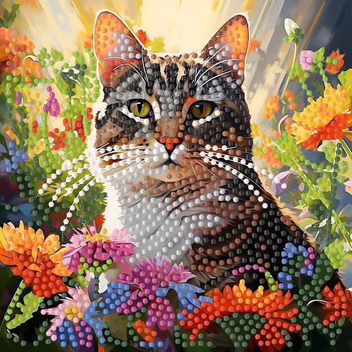 Алмазная мозаика Strateg ПРЕМИУМ Кот среди цветов на бумажной основе размером 18х18 см (ZAV1818-12) - фото 1