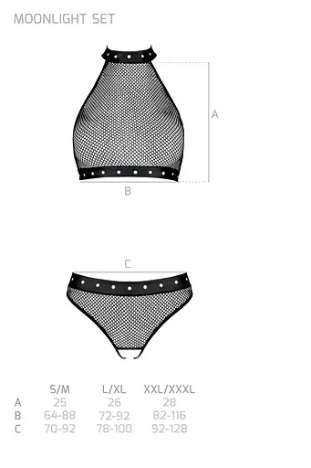 Білизна з відкритим доступом Passion MOONLIGHT Set XXL/XXXL black топ стрінги - фото 7