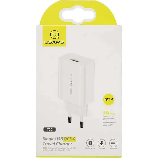 Мережевий зарядний пристрій Usams T22 US-CC083 18W USB-A White (CC83TC01) [139001] - фото 3