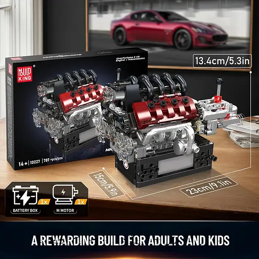 Конструктор двигатель Mould King Gran Turismo S Maseratti V8 Engine моторизованный детский мотор 787 деталей - фото 7