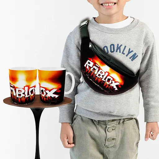 Набір: дитяча сумка-бананка+кружка Роблокс «Roblox» 32х15см, бананка для хлопчика через плече на подарунок (00964)