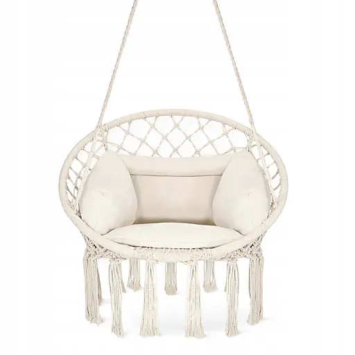 Крісло-гойдалка 4FIZJO Boho Dream 80 см з подушкою, підвісна, плетена Beige (P-5905973404549) - фото 1