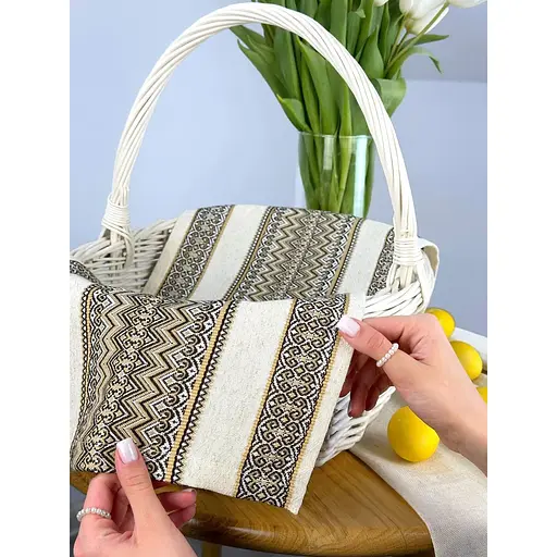 Комплект Пасхальная корзина Буковина (большая) с льняным полотенцем 70х30 см Рандеву коричневый и свеча . - фото 7