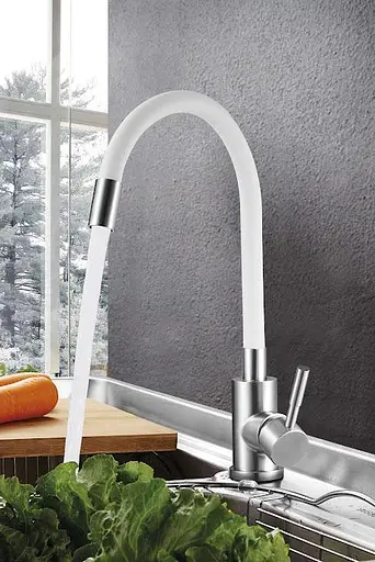 Змішувач для кухні Udis EZA4-F090KW гнучкий гусак нержавіюча сталь Білий 30412 - фото 3