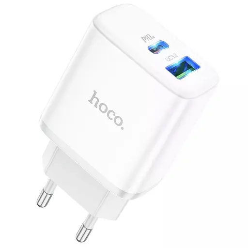 Сетевой адаптер питания Hoco C105A 20W Type-C и USB с быстрой зарядкой и кабелем Type-C to Type-C белый - фото 4