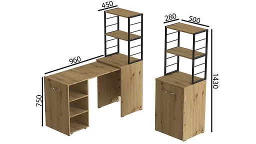 Стіл-тумба трансформер Смарт 4/1 з етажеркою Ferrum-decor 1430x1450x500 Чорний метал ДСП Дуб Артизан 16 мм (FRD-105128) - фото 4