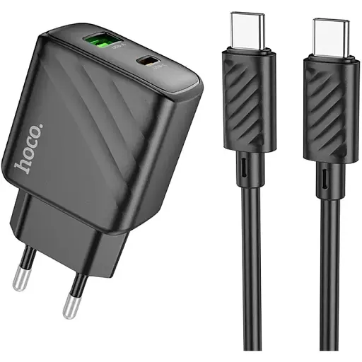 Мережевий зарядний пристрій Hoco CS23A Sunlight dual-port PD30W+QC3.0+cable (Type-C to Type-C) чорний - фото 1