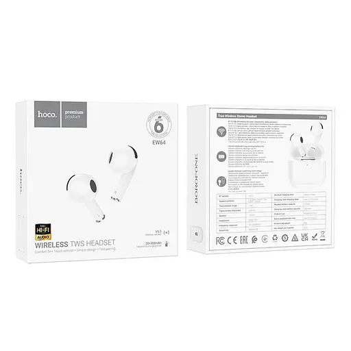Навушники Hoco True бездротовий stereo headset EW64 |BT5.3, 35/300mAh, 4h| white - фото 6