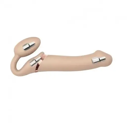 Безремневий страпон Strap-On-Me Vibrating Flesh L регульований з вібрацією та з пультом ДК діаметр 3.7 см - фото 3