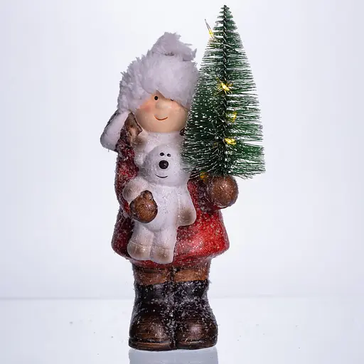 Новорічна фігурка з підсвіткою Дівчинка з ялинкою з фарфору 8×7×20 см Yiwu CR-5-15 - фото 2