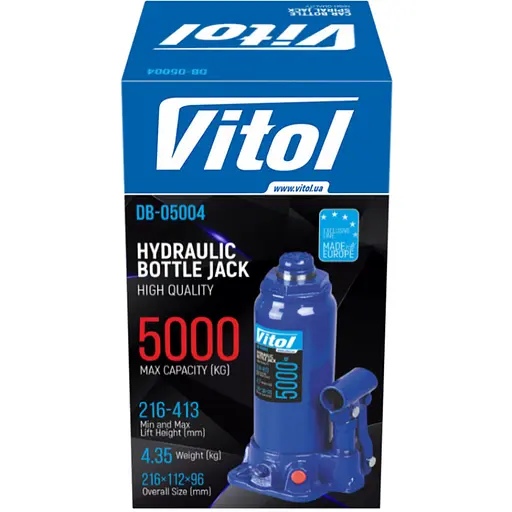 Домкрат гідравлічний телескопічний Vitol 5т 216-413 мм 4.35 кг в коробці (DB-05004) - фото 6