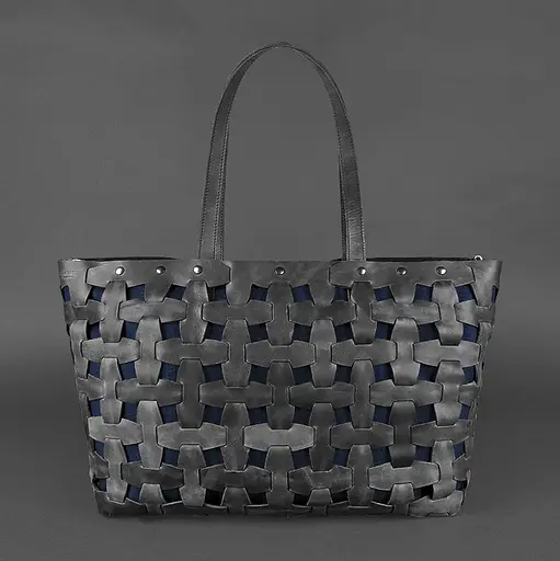 Шкіряна плетена жіноча сумка Пазл Xl чорна Crazy Horse - фото 8