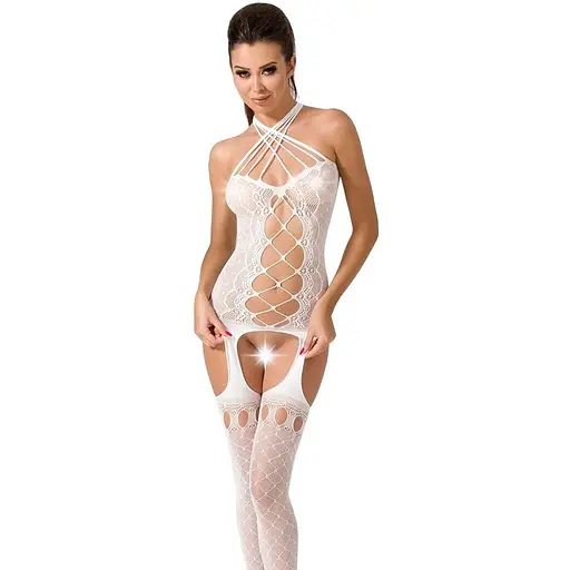 Бодистокинг Passion BS056 комбинезон имитация чулок S/M/L white