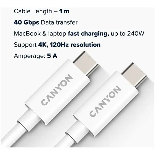 Кабель USB Type-C Canyon Type-C to Type-C 1m White (CNS-USBC44W) - фото 3