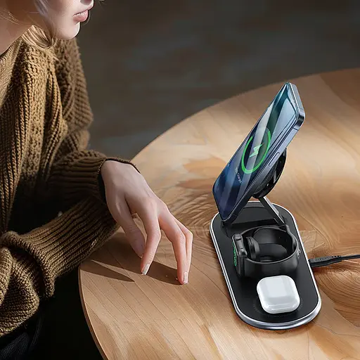 БЗП Acefast E19 Qi2 desktop 3-in-1 Black - фото 5