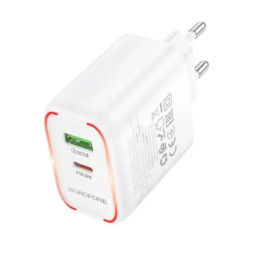 Мережевий зарядний пристрій Borofone BA89A Destello PD30W+QC3. 0 charger (EU) білий - фото 3