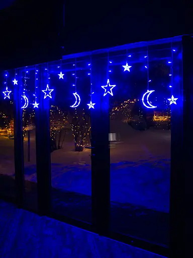 Гірлянда на вікно Синя Бахрома 3 метри Зірки та Місяць 138 лампочок Laplandia світлодіодна від мережі (B.02.5T.138+L)