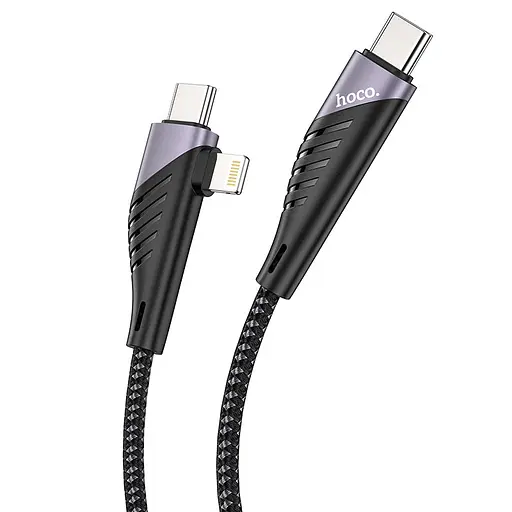 Кабель Hoco U95 Combo 2in1 Type-C to Type-C/Lightning Freeway PD charging data cable 60W черный - фото 1