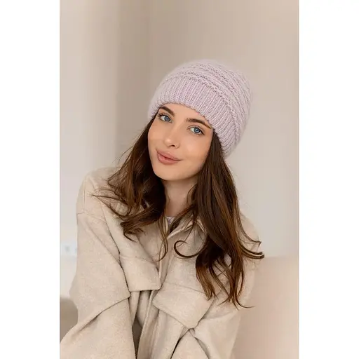 Женская зимняя шапка Венеция из ангоры 80% с двойной вязкой Пастельно Розовый - фото 1