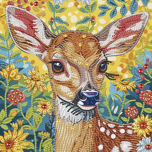 Алмазна мозаїка "Оленя в квітах" Brushme BH034 неповна викладка 25х25 см - фото 1