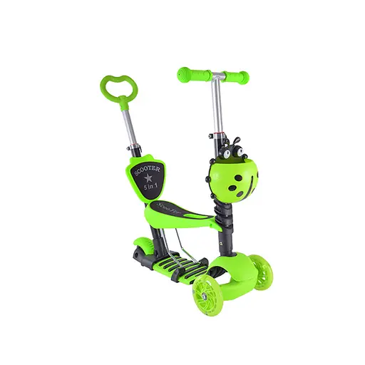 Детский самокат с родительской ручкой Bambi SC20139 колеса PU со светом Зеленый