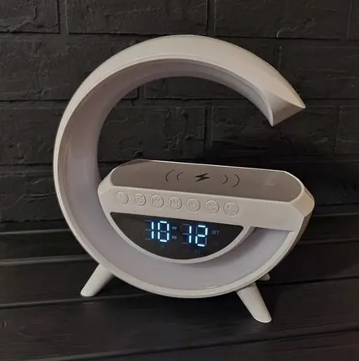 Портативная колонка + лампа + часы BT-3401 с функцией беспроводной зарядки (Белые) - фото 4